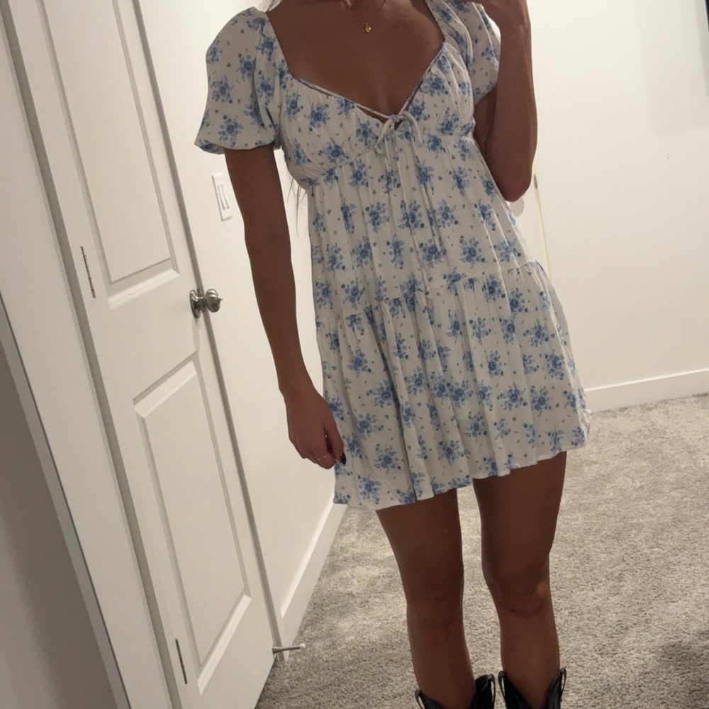 Cotton Candy Blue and White Floral Mini Dress